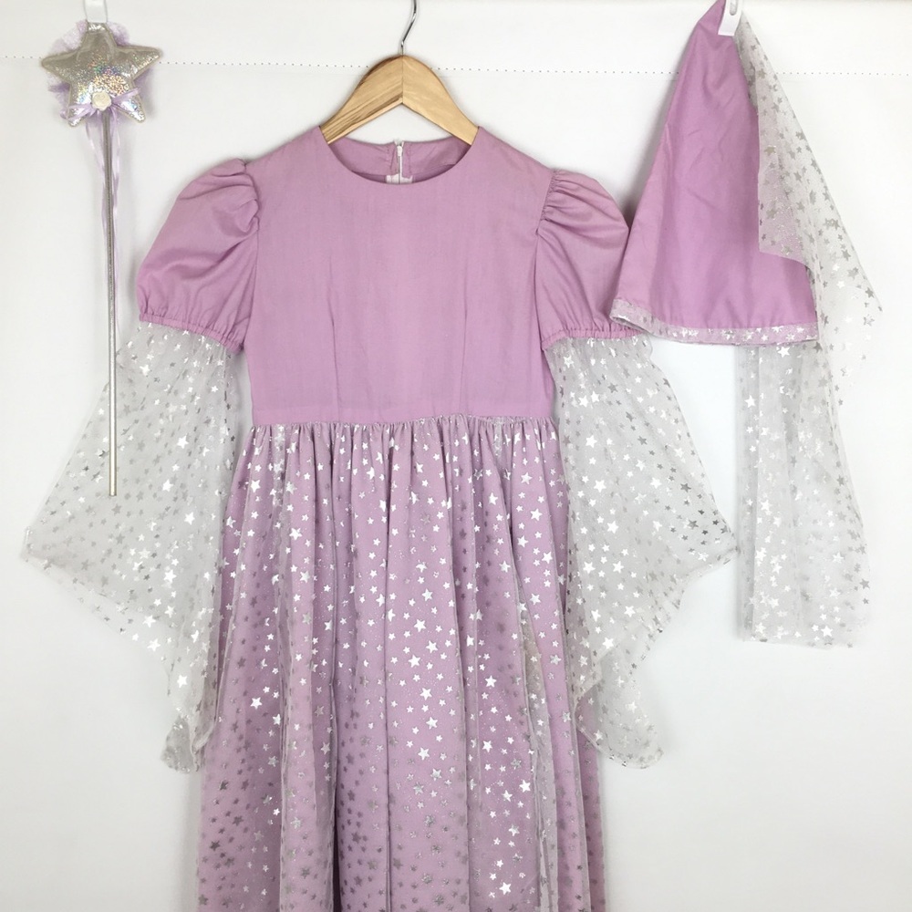 Unbranded Girls' Lavender Star Witch Costume Dress with Matching Hat